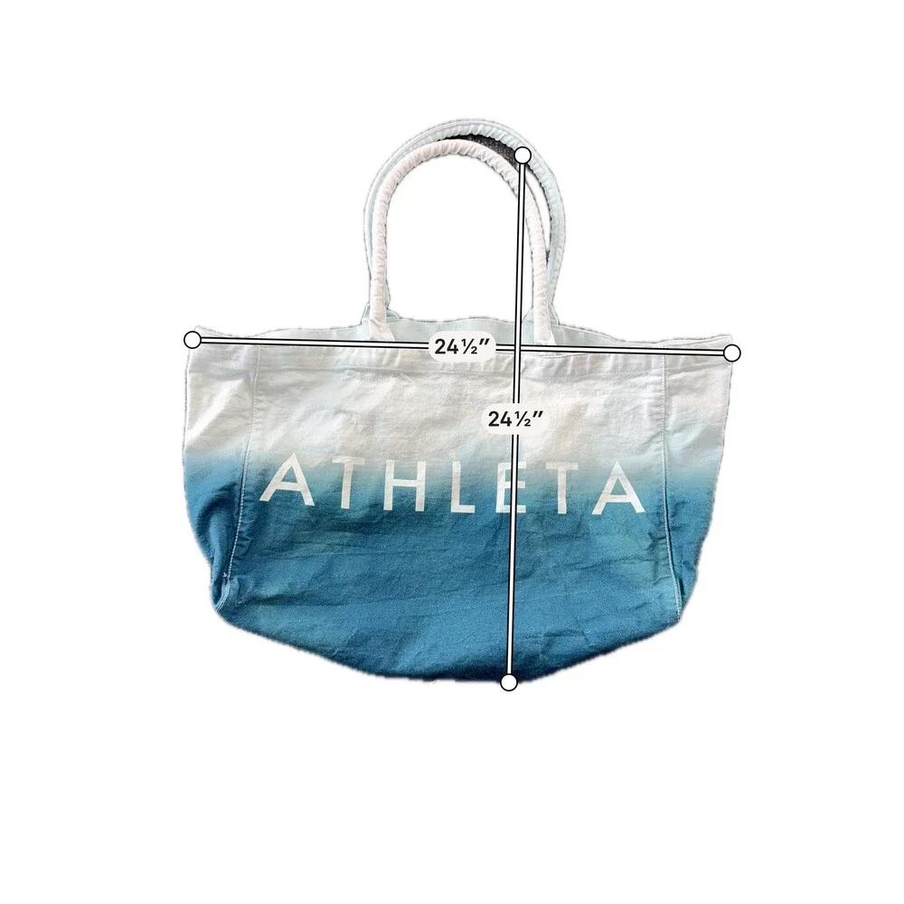 Athleta Tote Bag Womens Large Blue Ombre Cotton Beach Shoulder Rope Handles Logo